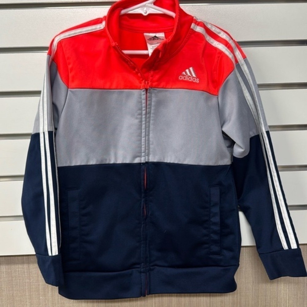 Adidas kids tri- colored zip up
size 6 sports track jacket